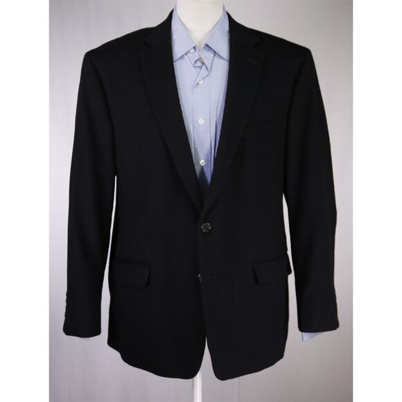 Lauren Ralph Lauren Mens Black Wool Silk Cashmere Flannel Blazer Jacket 46R - Picture 2 of 8